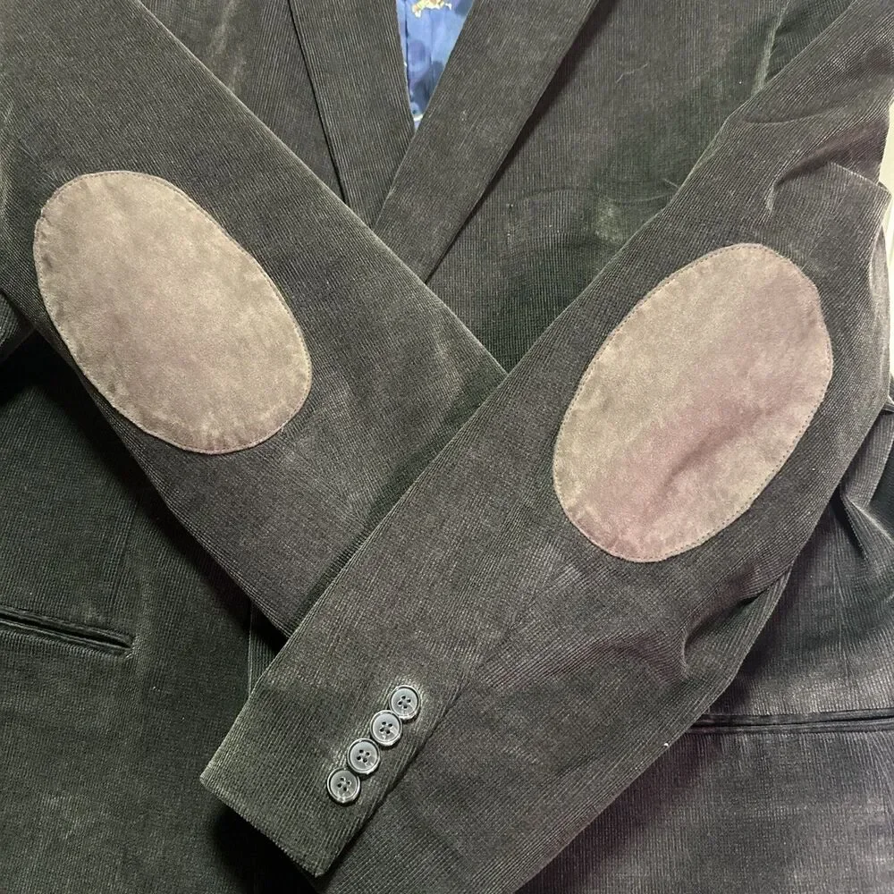 Chaps Blazer Mens 52R Gray Corduroy Elbow Patch Dog Lined Classic Preppy Career